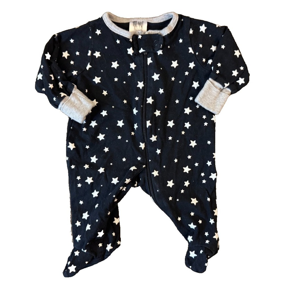 Preemie Baby Boy Sleeper Zipper Outfit Romper One Piece Cotton Black Stars